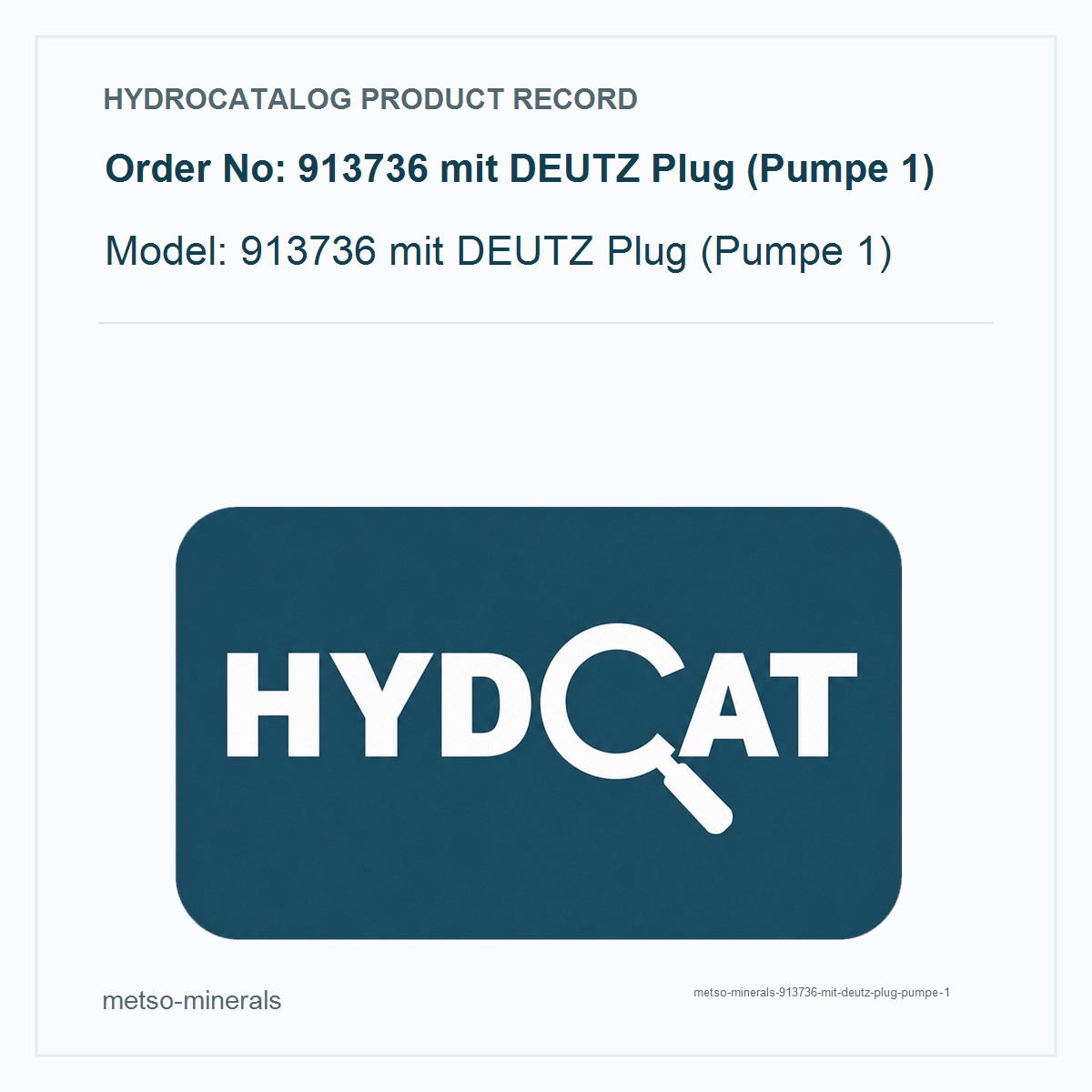 Metso Minerals 913736 mit DEUTZ Plug (Pumpe 1)