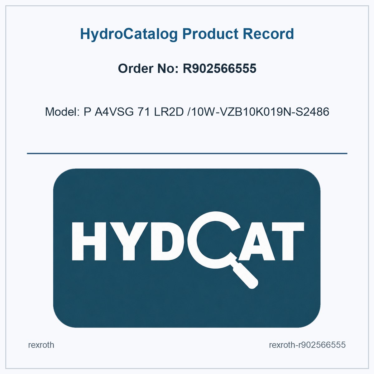Rexroth R902566555, model P A4VSG 71 LR2D /10W-VZB10K019N-S2486