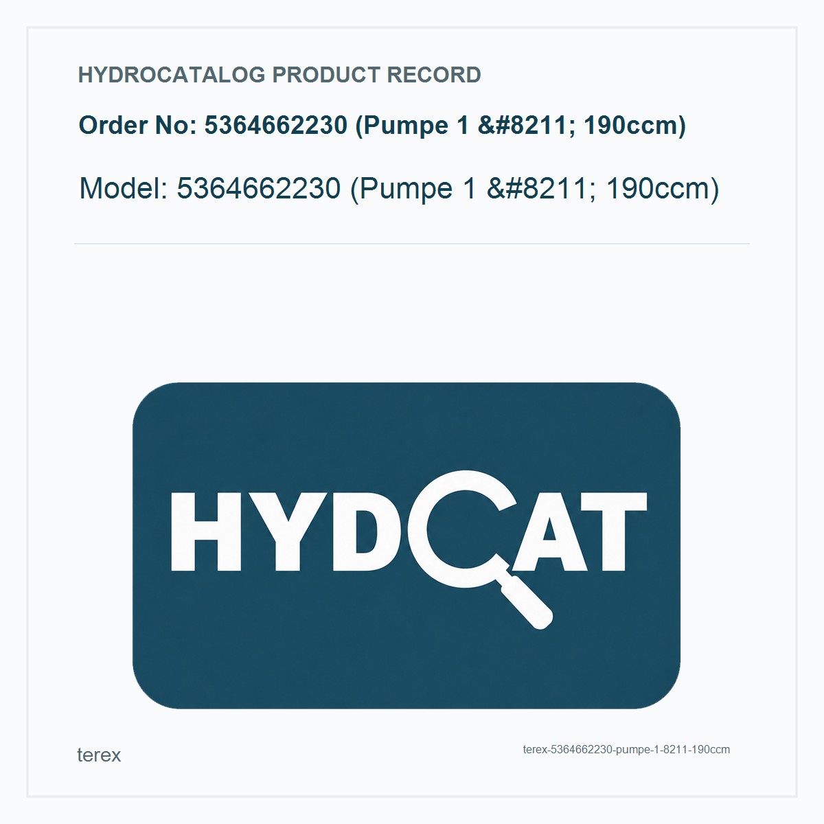 Terex Hydraulic Pump 5364662230 (Pumpe 1 – 190ccm)