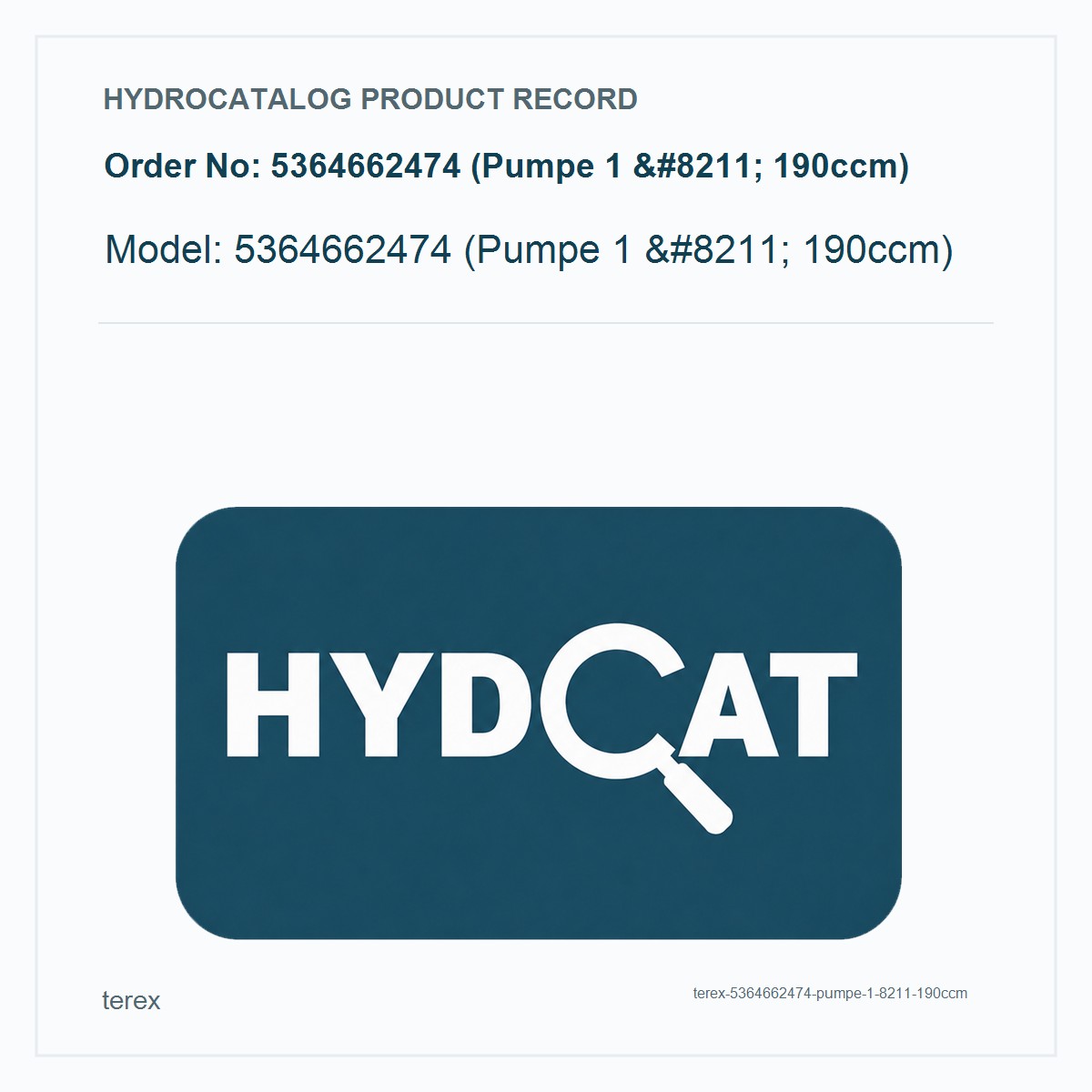 Terex Hydraulic Pump 5364662474 (Pumpe 1 – 190ccm)
