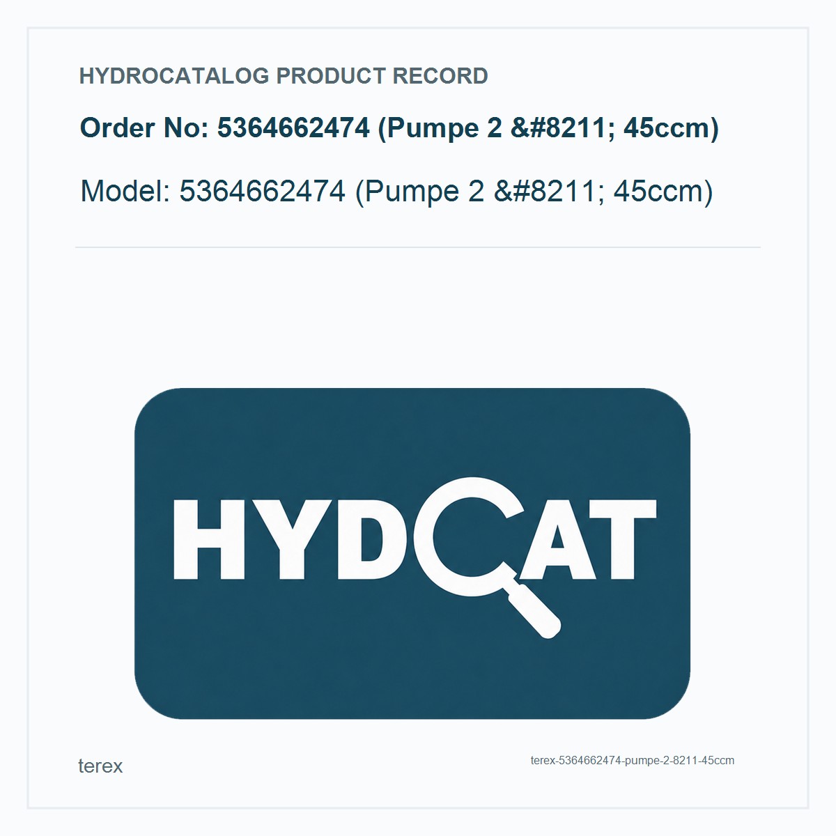 Terex Hydraulic Pump 5364662474 (Pumpe 2 – 45ccm)